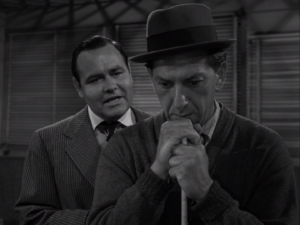 Jack Klugman as Jesse Cardiff and Jonathan Winters as James Howard "Fats" Brown from the Twilight Zone episode "A Game of Pool."